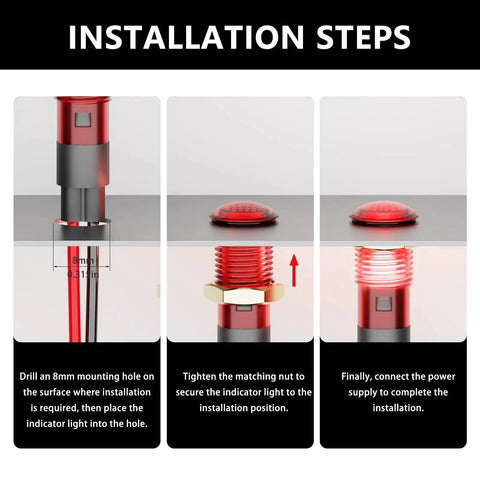 Installation steps for 10 Pack 8mm LED Indicator Lights IP67 Waterproof Panel Mount 5V To 24V Low Power for Car Truck Boat Marine Dash