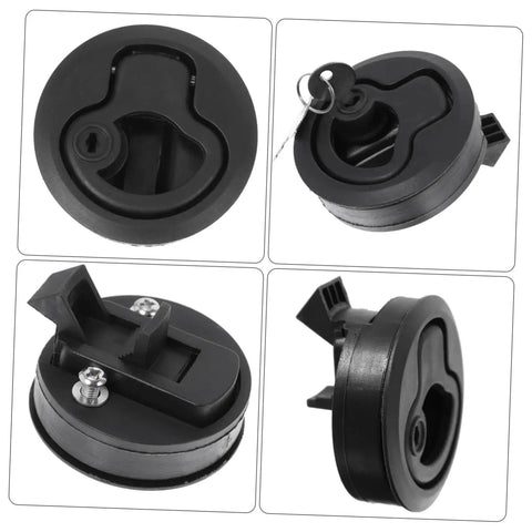 4-pack black flush-pull latches with locking mechanism; marine-grade cabinet handles for RV deck hatch, easy install.