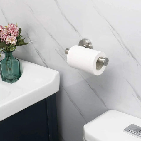Stainless Steel Toilet Paper Holder Wall Mounted 6 Inch Length SUS304 Rustproof Brushed Nickel Finish installed in bathroom