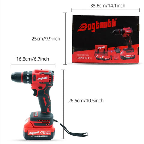 21V Max Cordless Drill Driver Kit With 2 Batteries And Charger, Built In LED, Brushless Motor, includes box and drill dimensions