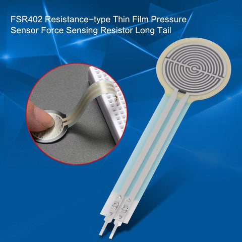 FSR402 force-sensing resistor, thin-film pressure sensor with long tail, circular 0.5-inch diameter, white flexible film leads