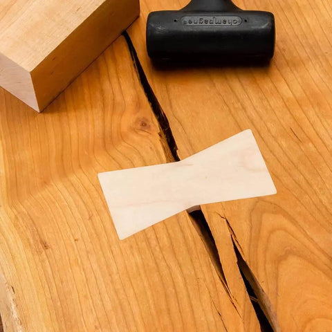 Bow Tie Inlay Kit With Frame, Bit, And Bushing For Precise Router Inlays And Decorative Woodworking Templates shown on wood table