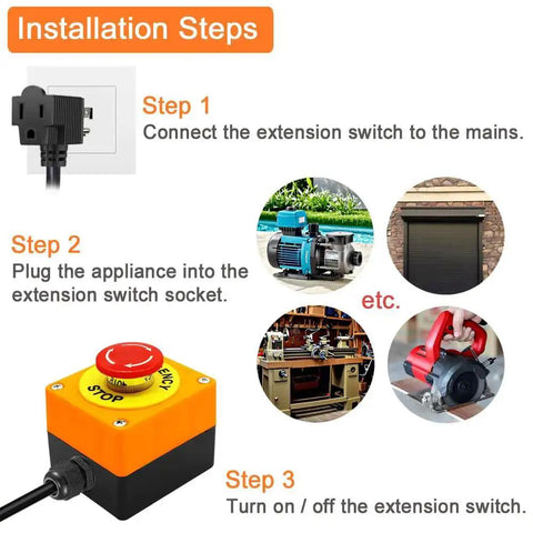 Emergency Stop Push Button Switch With 3.3 Foot 14AWG Cable And Piggyback Plug IP67 Waterproof Inline Power Emergency Button installation steps