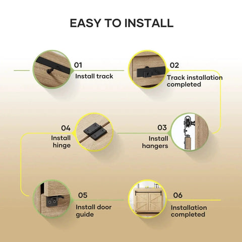 Installation steps for 4 Ft Cabinet Bi-Folding Sliding Barn Door Hardware Track Kit For 4 Doors, Easy Install, Smooth Quiet Operation.