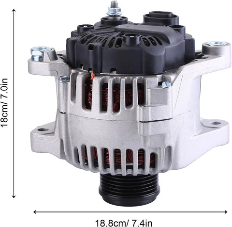 Drop In Replacement Alternator For 2.4L Hyundai Sonata And Kia Optima 2010 To 2013 With OE TG11C087 dimensions shown