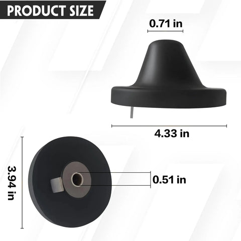 Cascadia Hood Stop Cone Mount Set 2 Pack Right or Left 2008 to 2017 dimensions view showing size measurements.