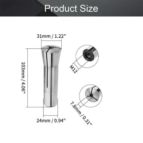 Diagram of R8 Precision Round Spring Collet 5/16 Inch Mill Chuck Holder With M12 Thread showing dimensions and features.