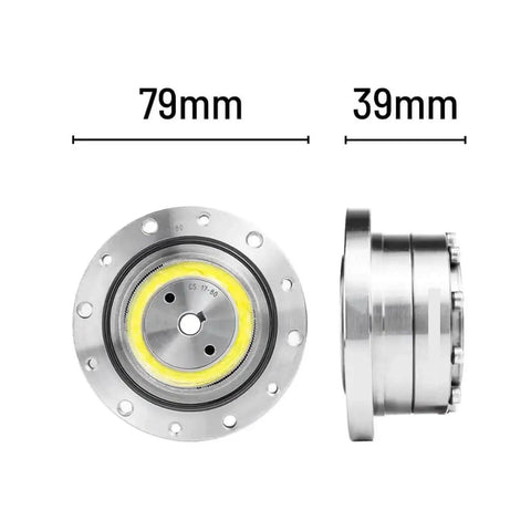 Front and side view of CSF-17-II Strain Wave Gear Reducer for automation robots, 79mm diameter, showcasing zero backlash precision.