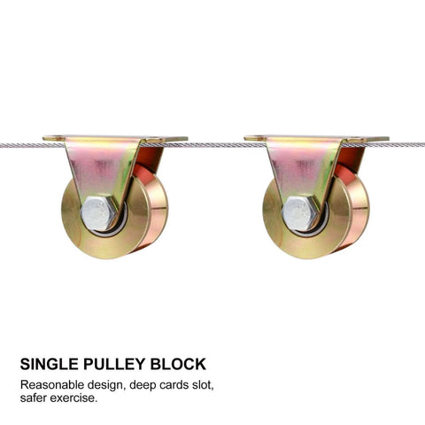 2 Pack Beefy Heavy-Duty Steel Pulley Block For Sliding Doors With V-Groove Wheel Track Wheels, side view on cable