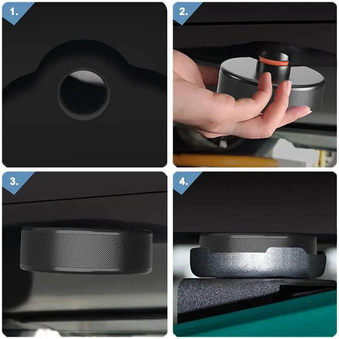 Jack Pad Set For Tesla Models 3 S X Y With Durable Rubber Pucks And Case 4 Pack shown with installation process