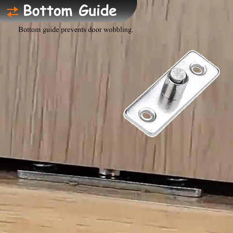 Close-up of the stable bottom guide included in the Double Barn Door Hardware Set For Room Divider And Pocket Door, silver finish.