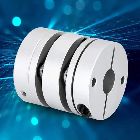 Front view of aluminum alloy shaft coupling with multi-disc design and set screws