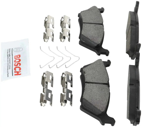 Bosch BE2383H rear blue ceramic brake pad set with hardware; two pads and clips for Ford Expedition/F-150, Lincoln Navigator