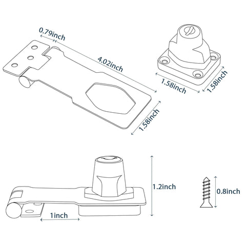 Technical diagram of Keyed Hasp Lock 4 Inch Heavy Duty Pack Lock Clasp with dimensions and components.