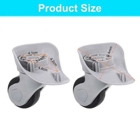 2 Pieces Luggage Wheel Replacement Kit For Suitcase Trolley Wheels DIY Repair with size dimensions in grey