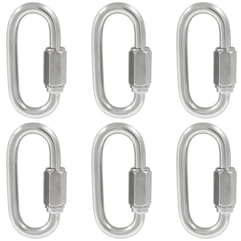 Set Of 6 304 Stainless Steel D Shape Locking Quick Connectors Three Sixteenth Inch M5 Thread Heavy Duty Chain Links 648lbs Capacity