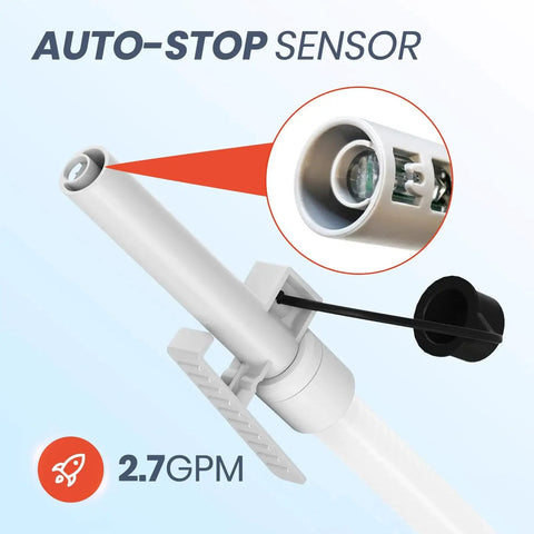Close-up of Electric Fuel Transfer Pump With Auto Stop Sensor And Leak Protection 3 GPM showing sensor and nozzle details.