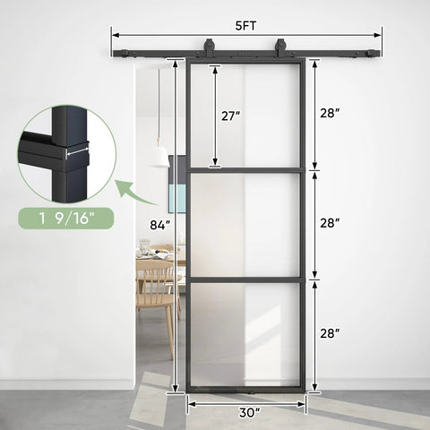 Frosted Glass Barn Door 30In By 84In With Top Mounted Hardware Kit Soft Close Black Carbon Steel Frame Tempered Glass Sliding Door Easy Assembly Privacy On Point Modern Look