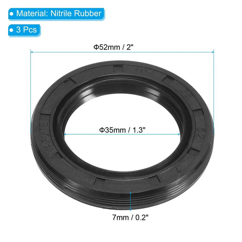 Durable Nitrile Rubber Radial Shaft Seal Set 3 Pcs 35mm x 52mm x 7mm TG4 Cross Section with measurement details