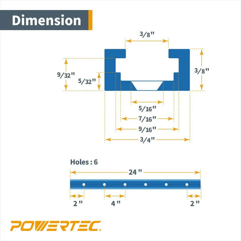 Dimensions of 24 Inch Double Cut Profile Universal T Track With Predrilled Mounting Holes 2 Pack T Track For Woodworking Jigs