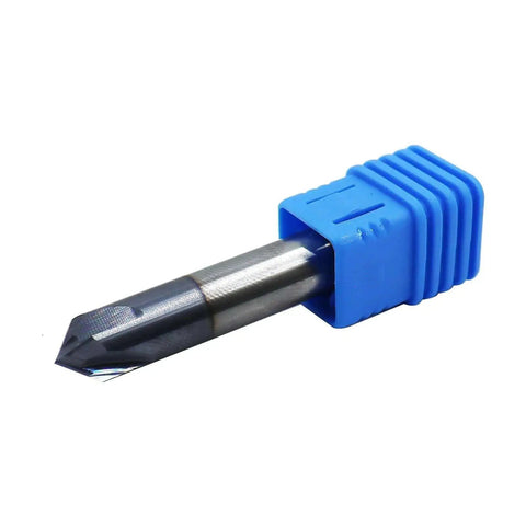 3/8 Inch Solid Carbide End Mill Chamfer Mill Double End 4 Flute 90 Degree Chamfer AlTiN Coated Milling Bit in blue holder