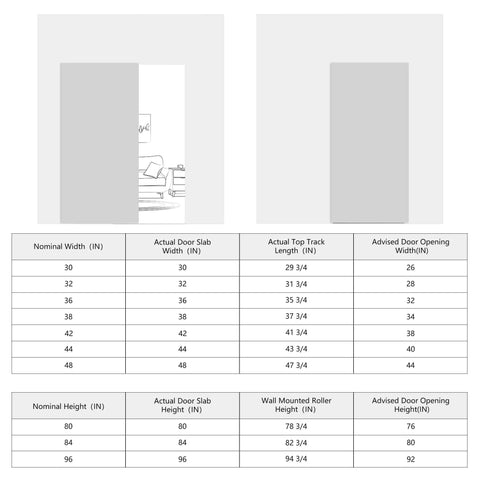 Size guide for Concealed Sliding Barn Door With Soft Close Hardware Kit Brown Hidden Door For Interior Use Sleek Modern Look With Hidden Rail