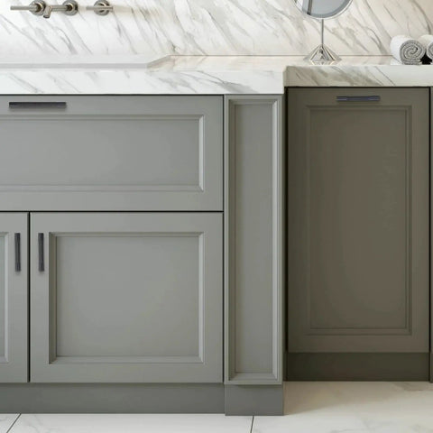 10 Pack 5 Inch Matte Black Cabinet Handles For Cabinets And Drawers Durable Metal Pulls Installed On Grey Kitchen Cabinets