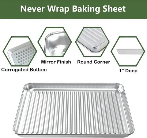 Sturdy Stainless Steel Baking Sheet With Rack Set, 2 Pans And 2 Racks, Nonstick, Rust Free, Warp Resistant, 16 By 12 By 1 Inches