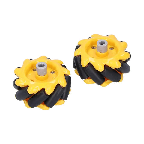 Omnidirectional Mecanum Wheel Set For DIY Smart Robot Cars 48mm Pair with yellow and black design for robotics projects