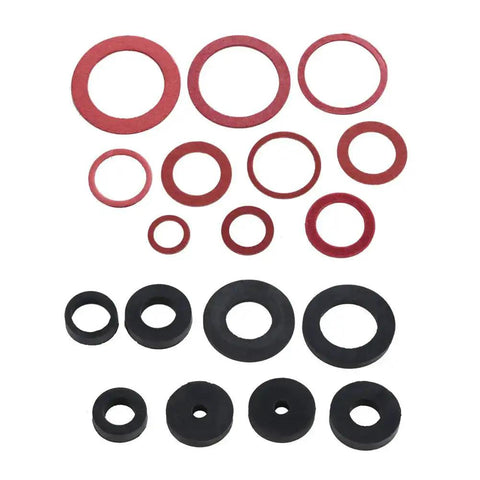 Assorted gaskets from 141Piece NBR Tap Seal Washer Plumbing Gasket Assortment Kit With Handy Organizer Box Including Gasket Retaining Rings.