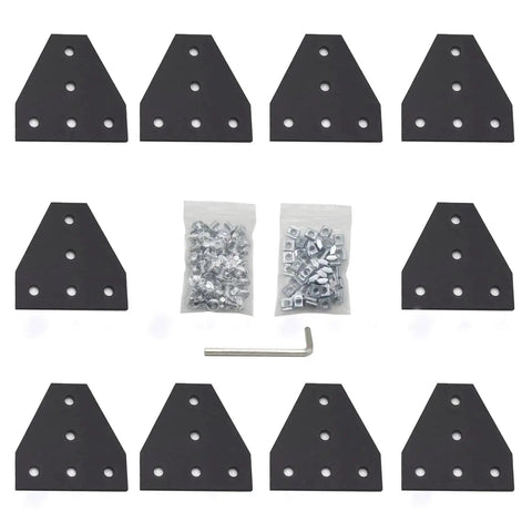 10 Pack T Shape Five Hole Corner Joint Plates for 20x20 Aluminum Extrusion 2020 Series with 50 M5 T Nuts 50 M5x8mm Screws and Wrench