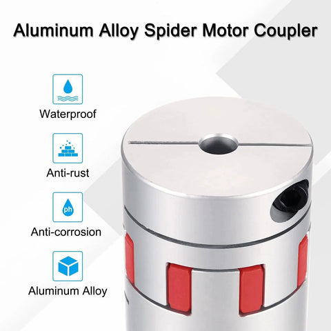 Close-up of a Flexible Aluminum Shaft Coupler 8mm to 17mm for 3D Printers and CNC Machines L50mm by D40mm Jaw Spider Connector.