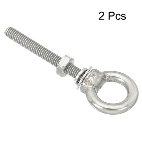 Heavy Duty Stainless Steel Eyebolts Set M3 x 30mm Threaded Eyebolts With 7.5mm Ring Diameter, shown with nuts and washers, 2 pcs