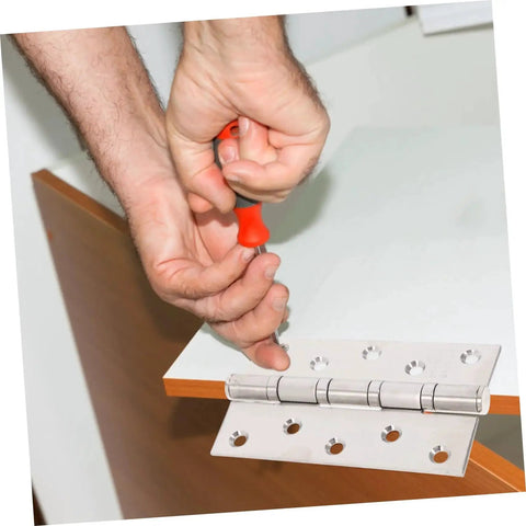Installation of Heavy Duty Stainless Steel Door Hinges With Ball Bearings For Exterior Use on flat surface, showing DIY setup.
