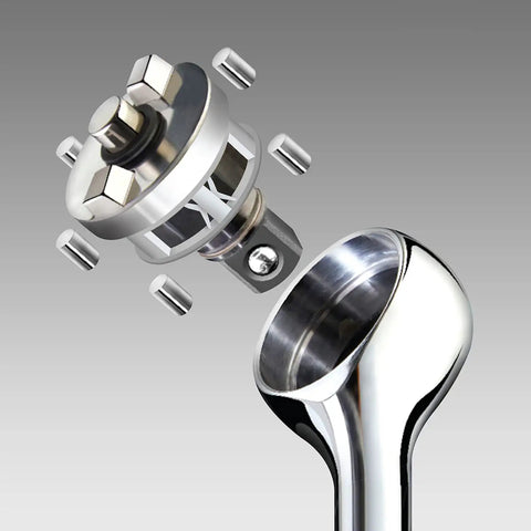 Exploded view of Ultra Precise Gearless Ratchet For Tight Spaces With One Half Inch Drive, Nickel Plated High Carbon Steel.