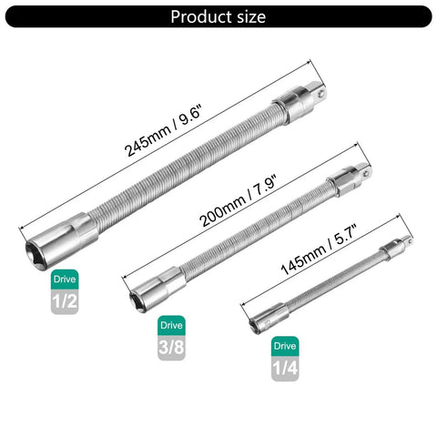 CHENZILIN 3-piece flexible socket extension set with 1/2, 3/8 and 1/4 drive heads