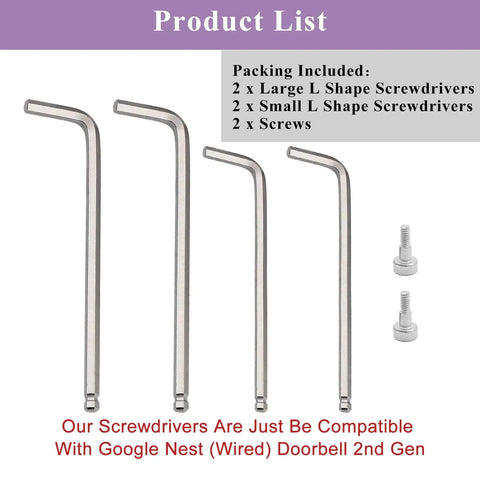 Doorbell Screwdriver Replacement Kit With L Shaped Bit And Security Mounting Screws For Nest Wired Doorbell Gen 3 And Gen 2, Easy Install Tool Set displayed.