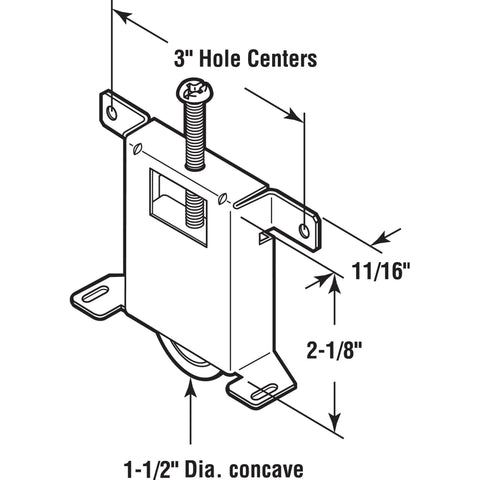 Illustration of Mirror Door Roller Assembly For Sliding Wood Framed Doors With 1.5 Inch Ball Bearing Roller, Steel Housing And Nylon Wheel, Adjustable Concave Plastic Wheel, Single Pack Replacement Hardware For Smooth Glide And Easy Install