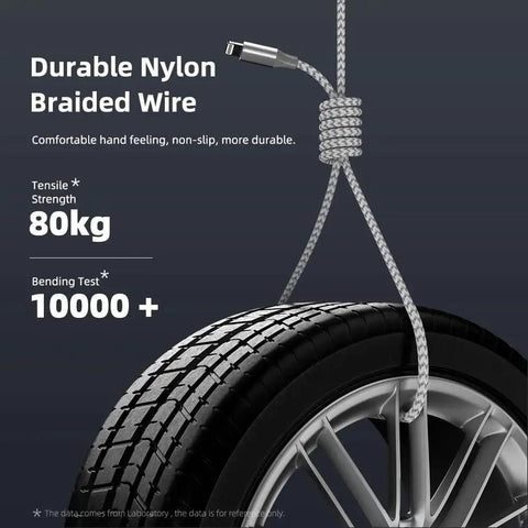 MFi Certified Lightning Cable 3 Pack Nylon Braided 10 Ft Fast Charge For iPhone tested on tire for strength and durability