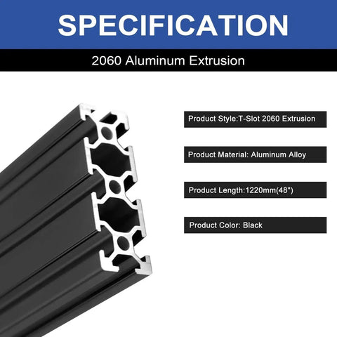Two Pack 2060 T Slot Aluminum Extrusion 1220 Millimeter Black Extruded Aluminum Profile 20x60 T Slotted Framing