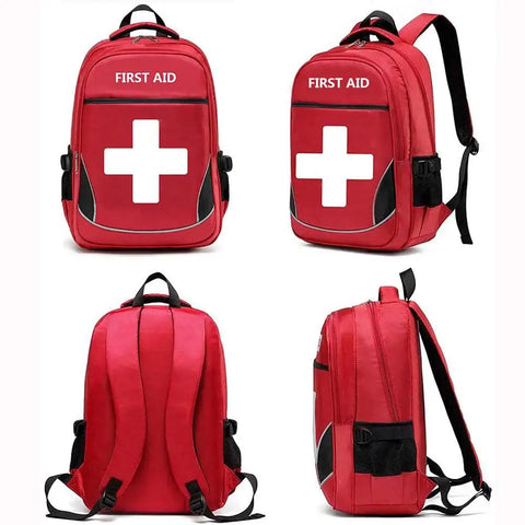 Red First Aid Bag For Travel And Emergency Response With Large Capacity And Multi Pocket Organizer Waterproof Nylon Medical Kit For Field Trips Camping And Hiking And First Responder Use Empty