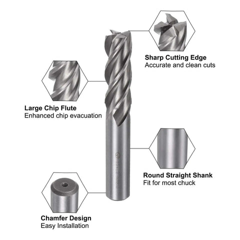 Beefy 13mm Carbide End Mills 4 Flutes CNC Milling Cutter Bits With Straight Shank 2 Pack uxcell For Aluminum And Steel Cutting