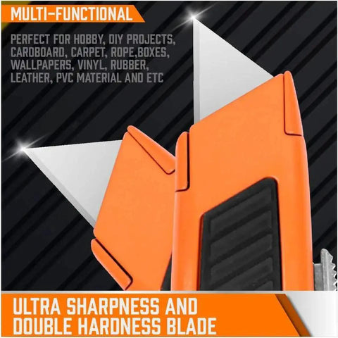 4 Pack Heavy Duty Box Cutter Knives With Aluminum Handle Retractable Blades SK5 showing sharp blades and grip