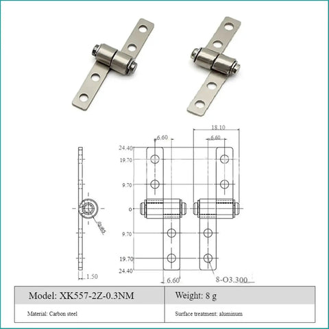 360 Degree Flip Stop Positioning Damper Torque Hinge With Mounting Screws For Smooth Friction Type Positioning And Quiet Close High Torque E Type Hinges For Cabinets Doors And Furniture Heavy Duty, shown with diagrams and specifications.