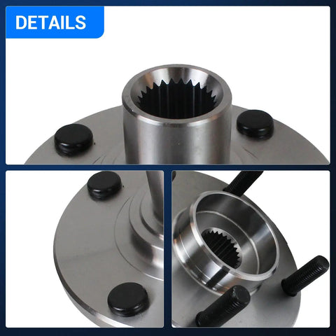 Close-up view of Front Wheel Bearing And Hub Assembly Set Of 2 For Ford Focus 2000 2011, detailing the hub's lug holes and design.