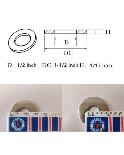 Front view of stainless steel Fender washer, 1/2 in ID x 1-1/2 in OD, 304 SS, 20-pack