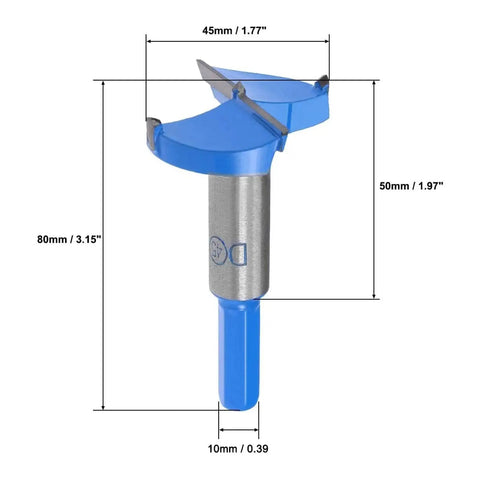 Pro Grade 45mm Forstner Drill Bit With Tungsten Carbide Cutter For Woodworking Heavy Duty Round Hole Bore Tool Hex Shank 10mm 50mm Depth
