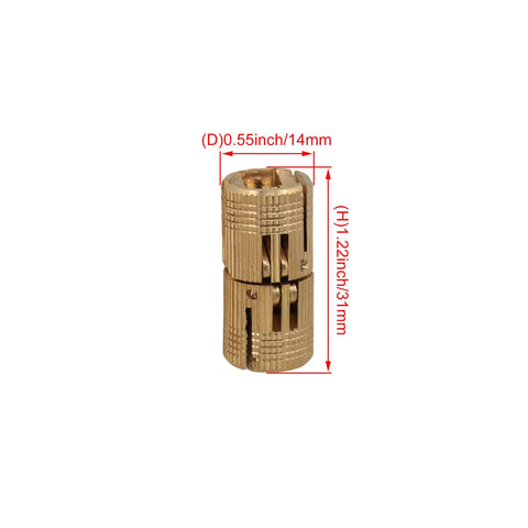 Copper Hidden Barrel Hinges 14mm Set, Concealed 4 Pack, solid copper hinges for wooden and cabinet doors with strong bearing capacity.