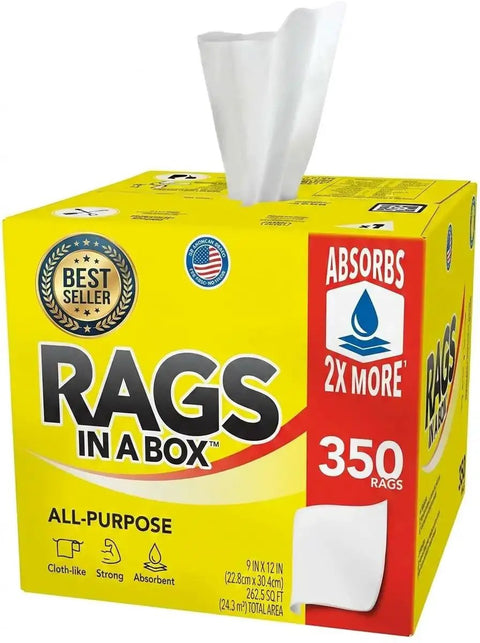 350 Count White Heavy-Duty Shop Towels, Ultra Absorbent Industrial Wipers, Disposable Cleaning Cloths in Box