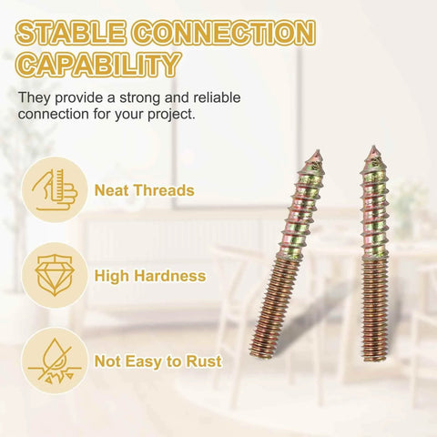 Close-up of 30 Pack M6x45 Hanger Bolts Double Headed Self-Tapping Wood Dowel Screws Carbon Steel Zinc Finish for wood joints